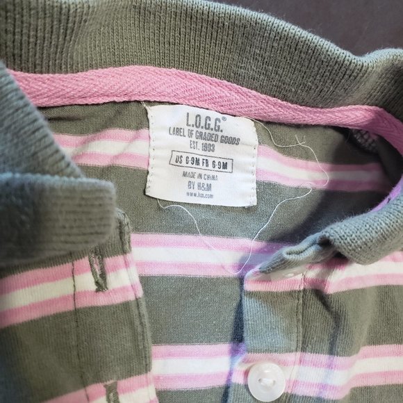 H&M Polo Shirt Striped Pattern Green Pink Button Up Short Sleeve 6-9 Month Size - Picture 3 of 3